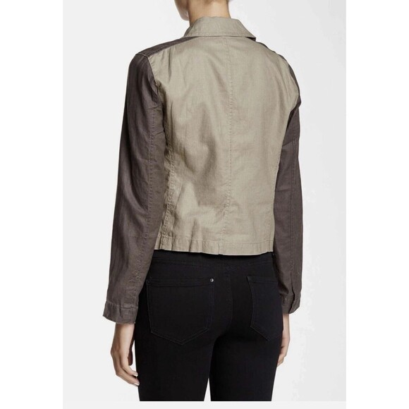 Eileen Fisher Coated Organic Linen Jacket Asymmetrical Zip Petite M Stone Moto - Picture 10 of 16